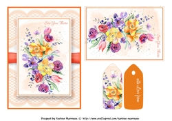 Floral Bouquet on Lace Card Topper - Design 10