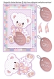 Patchwork Teddy Baby Girl Card Topper - Peach