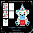 Teddy Bear Birthday Age Card - Blue & Red