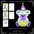 Teddy Bear Birthday Age Card - Purple & Green