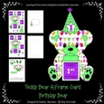 Teddy Bear Birthday Age Card - Mint & Mauve