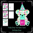 Teddy Bear Birthday Age Card - Turquoise & Pink