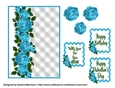 Roses on Gingham Card Topper - Turquoise