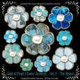Gold Bevelled Flowers and Pearl Centres - Set 3 - The Blues