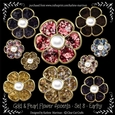 Gold Bevelled Flowers and Pearl Centres - Set 8 - Earth Tones