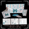 Envelope Look Floral Card Set - Pink & Turquoise