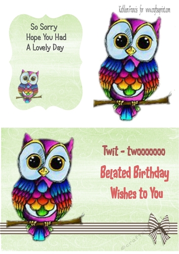 Belated  Birthday Owl with the Birthday Message.