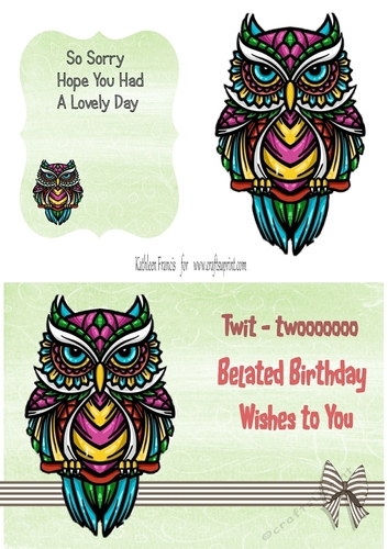 Belated  Birthday Owl with the Birthday Message.