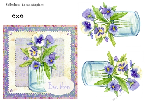 6x6 Best Wishes with Pansies