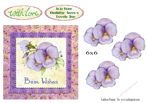 Best Wishes and Birthday Pansies 6x6