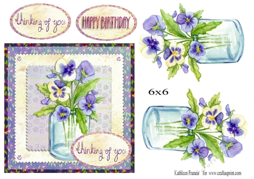 Thinking of You and Birthday Pansies 6x6