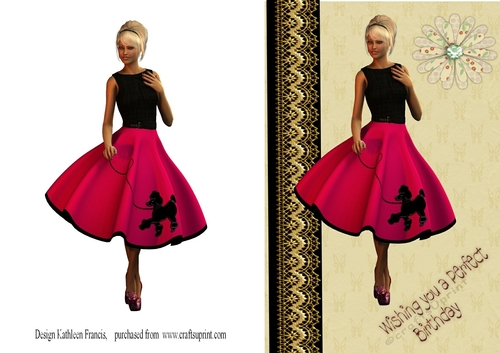 Lady with the poodle motif dress