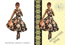 Lady with a golden trim in a floral dress