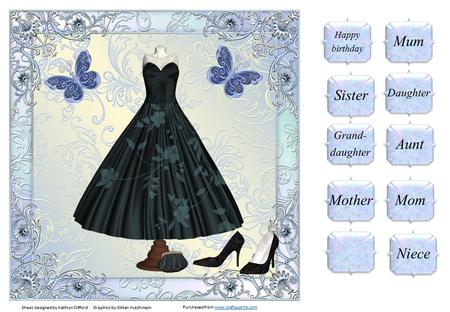 Balck Ball Dress with Blue Background