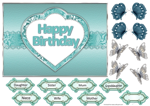 Happy Birthday in heart aqua