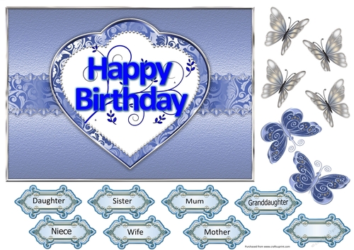 Happy Birthday in heart blue