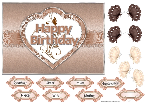 Happy Birthday in heart brown