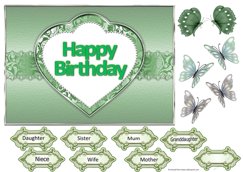 Happy Birthday in heart green