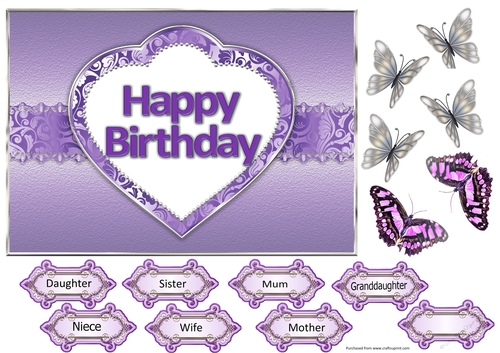 Happy Birthday in heart purple