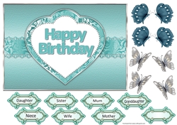 Happy Birthday in heart aqua