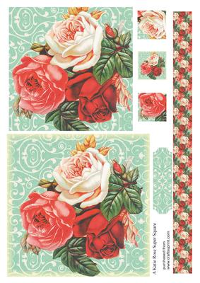 Red Blooms Vintage Large Square Card Front