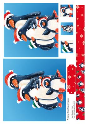 Winter Holly Day Penguins Large Square Card Front