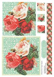 Red Blooms Vintage Large Square Card Front