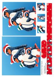 Winter Holly Day Penguins Large Square Card Front