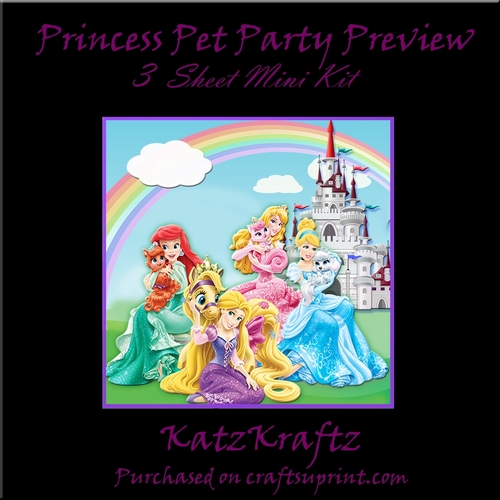 Princess Pet Party Card front 3 Sheet mini Kit