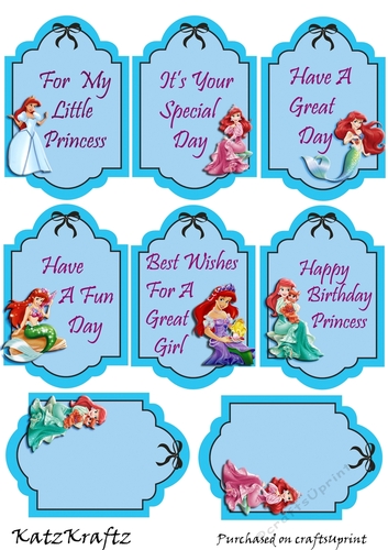 Princess Ariel Birthday Gift Tags