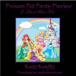 Princess Pet Party Card front 3 Sheet mini Kit