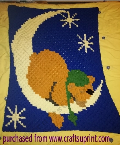 bear asleep on moon c2c(corner to corner) baby blanket pattern