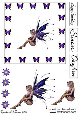 Sitting Purpe Fairy with Butterfly Border