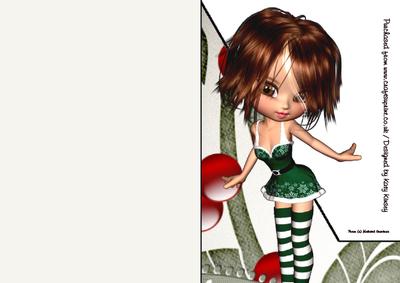 Merry the Christmas Elf A5 Shaped Front Print and Fold Card