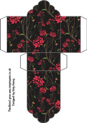 Vibrant Red Flowers on Black Tag Shaped Gift Box
