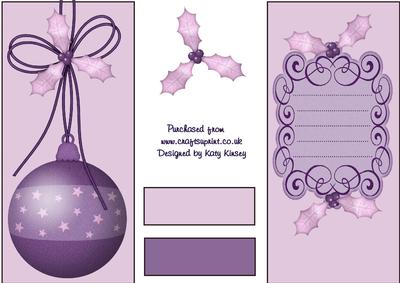 Christmas Bauble in Purple Dl Card Front and Insert