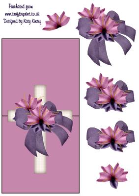 Cross with Purple Ribbon Over the Edge Card with Decoupage