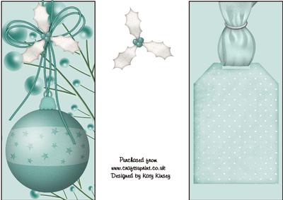 Teal Christmas Bauble with Holly Dl Card Front and Insert