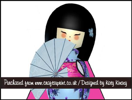 Geisha Doll in Blue 3D Stand Up Pyramid Card Kit