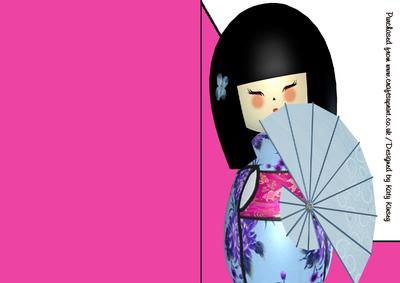 Geisha Doll in Blue A5 Shaped Front Print and Fold Card