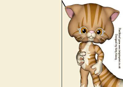 Stripes the Cat A5 Shaped Front Print and Fold Card