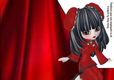 Little China Girl in Red A5 Shaped Front Print and Fold Card
