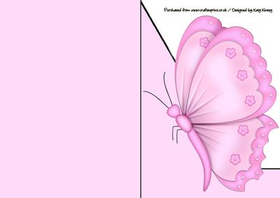 Pink Butterfly A5 Shaped Front Print and Fold Card