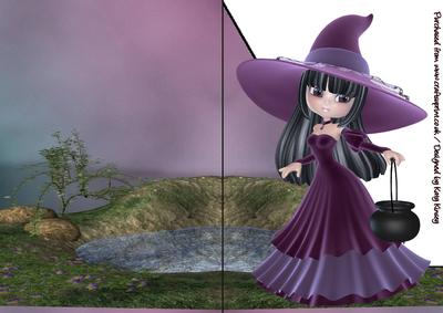 Velvet Witch A5 Shaped Front Print and Fold Card in Brunette