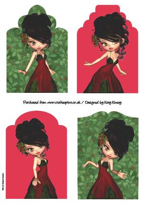 Princess Poinsettia Set of Four Tag Toppers