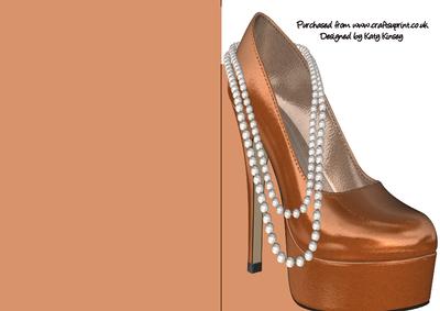 High Heel Shoe with Pearls Shaped Front Card in Bronze