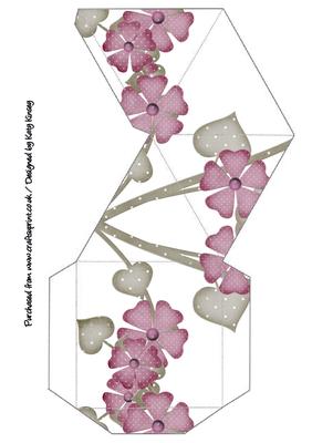 Burgundy and Pink Flowers on White Pyramid Gift Box