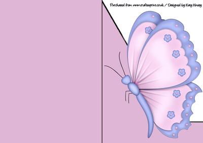 Pink and Blue Butterfly A5 Shaped Front Print and Fold Card