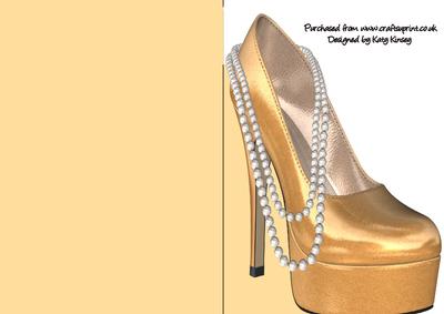 High Heel Shoe with Pearls Shaped Front Card in Yellow
