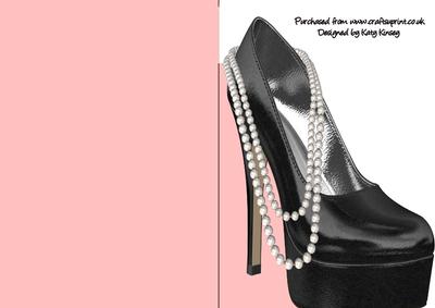 High Heel Shoe with Pearls Shaped Front Card in Black